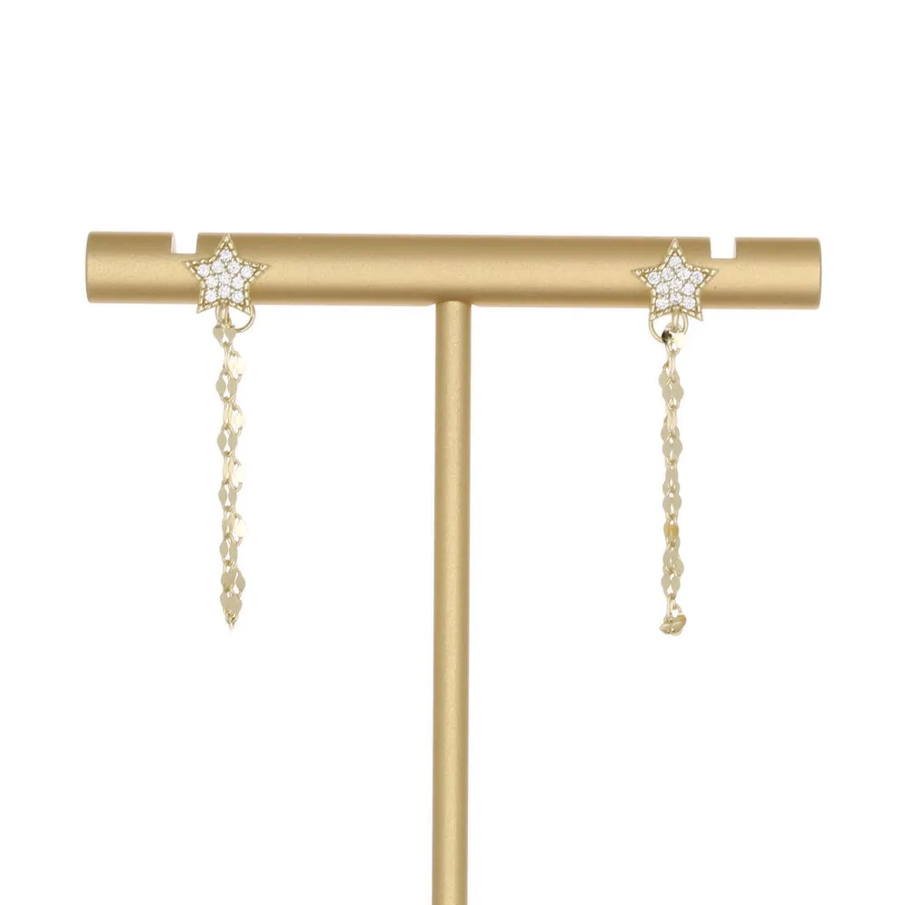 PAVE STAR CHAIN STUD EARRING