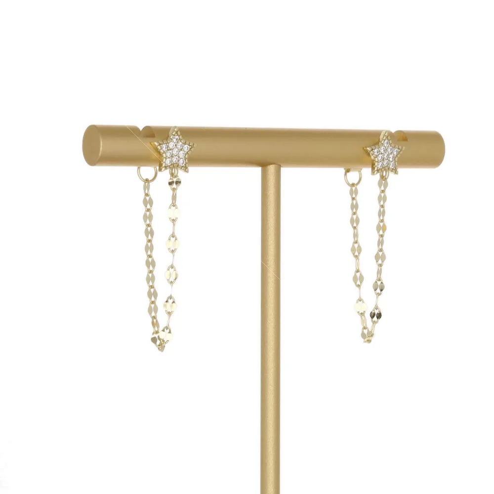 PAVE STAR CHAIN STUD EARRING