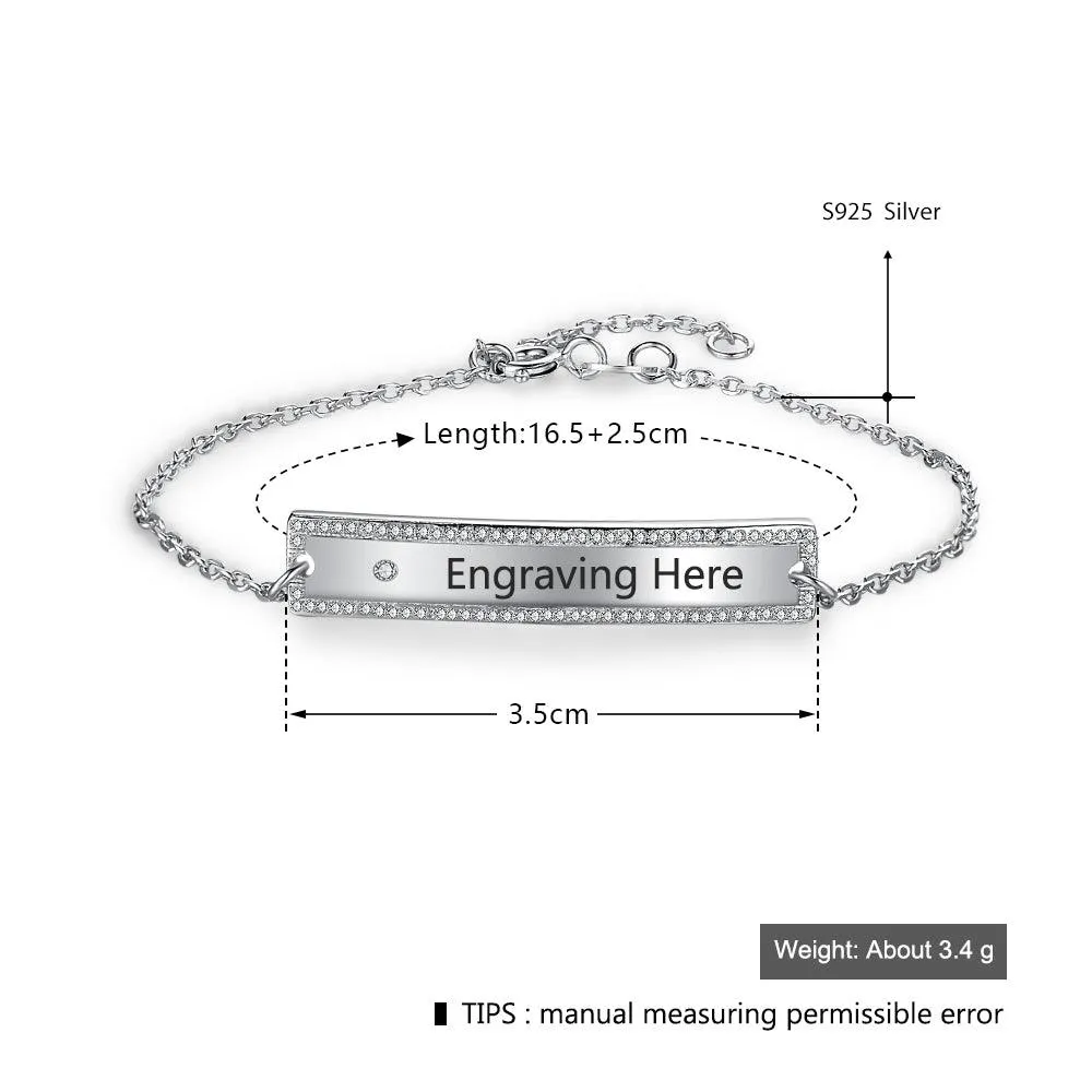 Personalized Chain & Link Nameplate Bar Bracelets with Custom Name Engraved, Bangles for Women