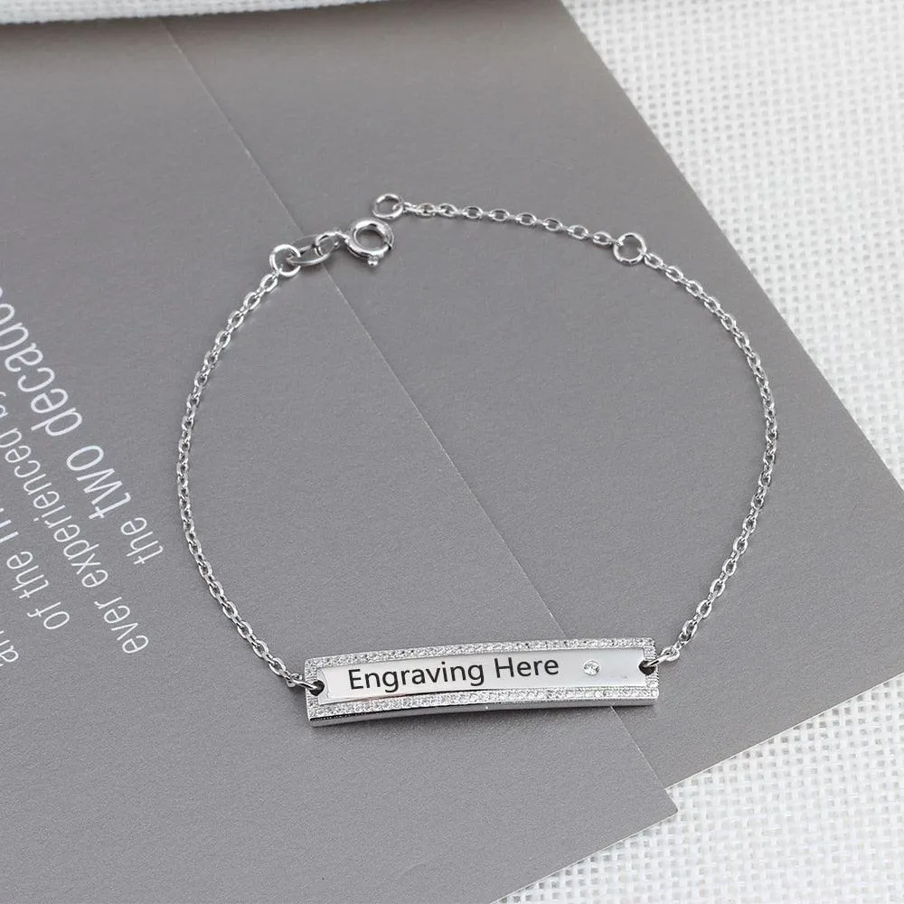 Personalized Chain & Link Nameplate Bar Bracelets with Custom Name Engraved, Bangles for Women