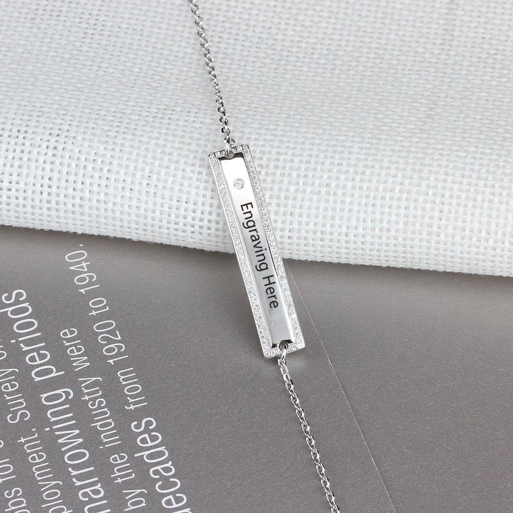 Personalized Chain & Link Nameplate Bar Bracelets with Custom Name Engraved, Bangles for Women