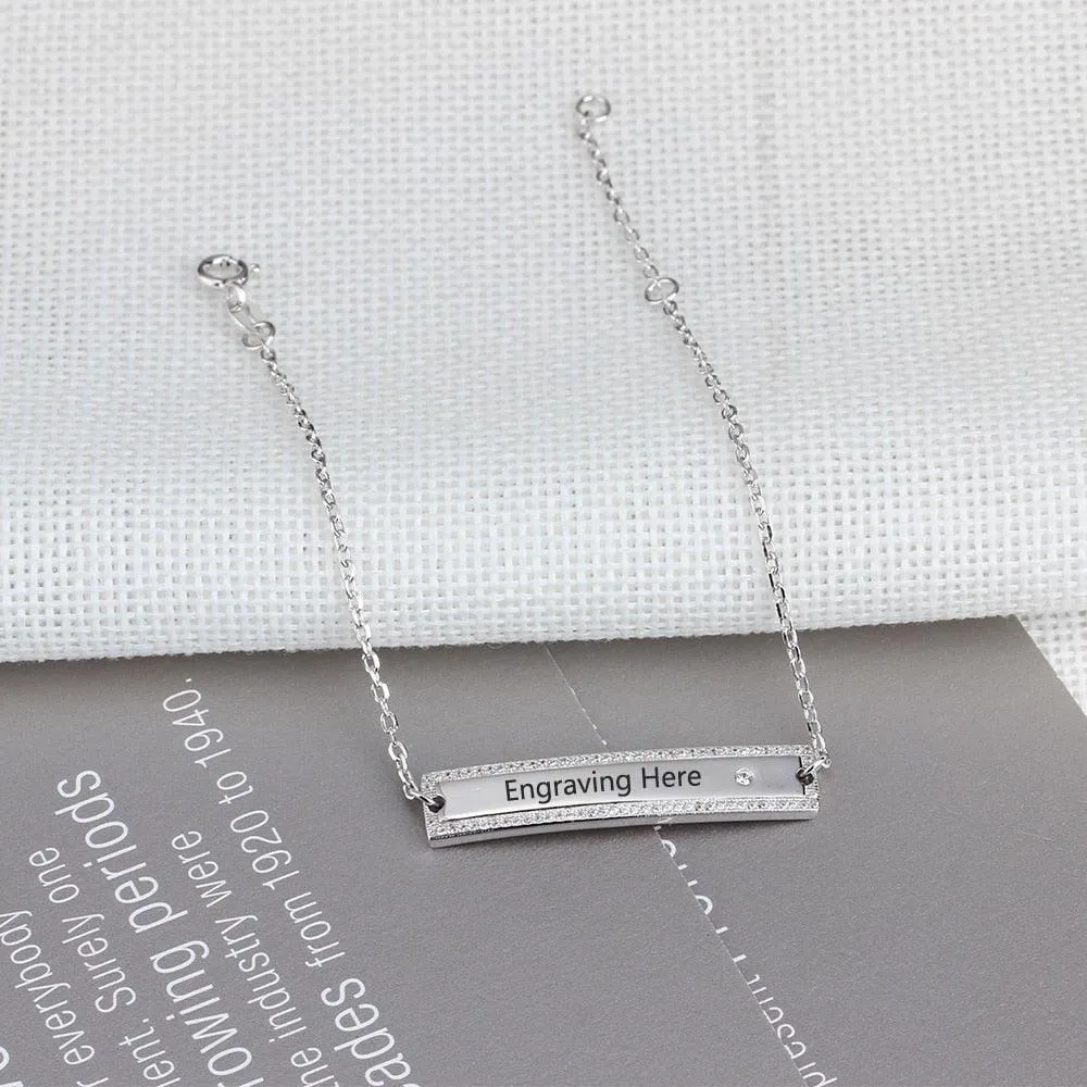 Personalized Chain & Link Nameplate Bar Bracelets with Custom Name Engraved, Bangles for Women