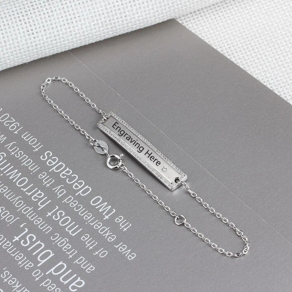 Personalized Chain & Link Nameplate Bar Bracelets with Custom Name Engraved, Bangles for Women