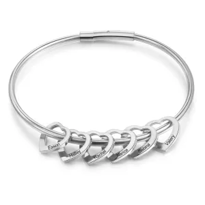 Personalized Engraved Name Heart Charm Bracelets for Women Customized Stainless Steel Bangles Mothers Day Gifts for Family