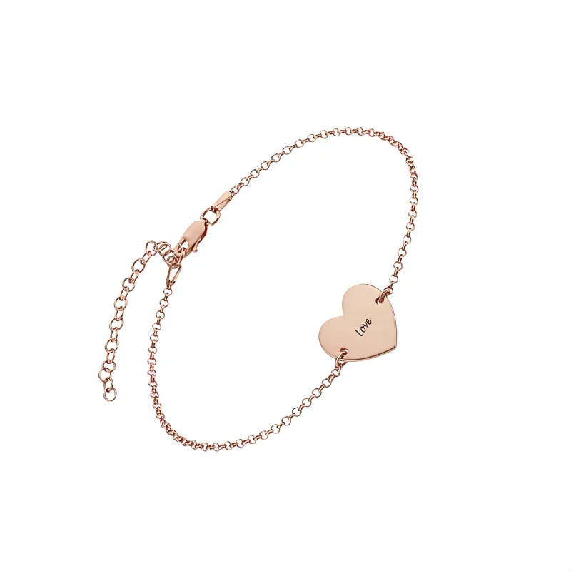 Personalized Heart Chain Bracelet for Women,Sterling Silver or Gold Plated Bracelets Gifts for Women Girls