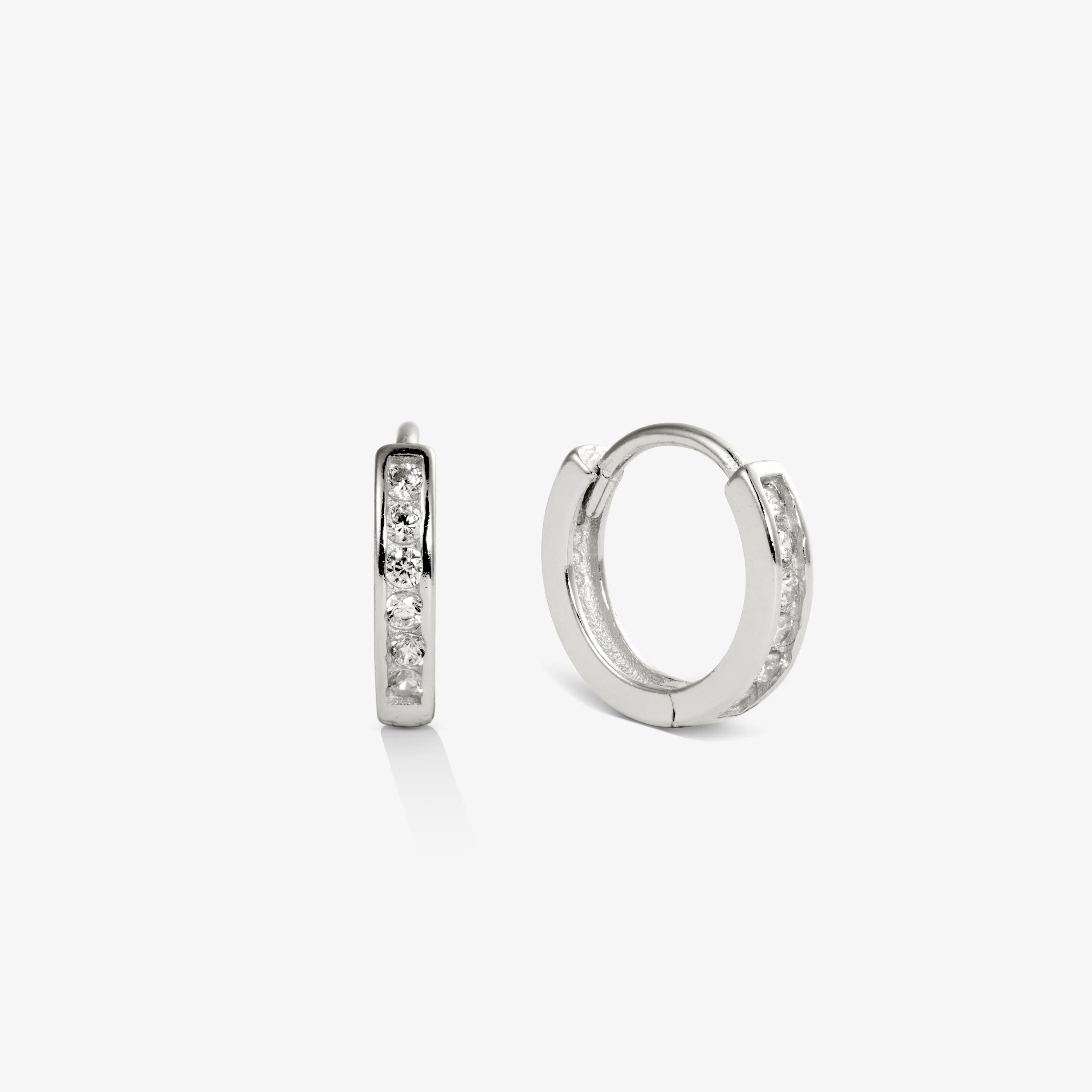 PETITE HIDDEN PAVÉ HOOPS Silver