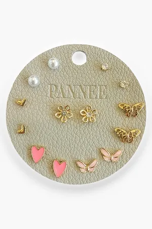 Pink Heart & Butterfly Mega Stud Earring Set