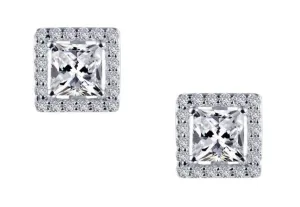 Princess Cut Halo Earrings E0327CLP
