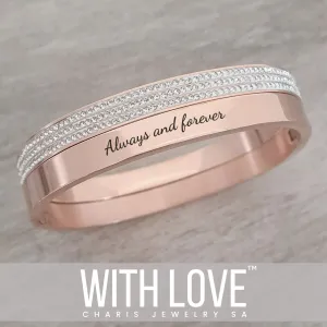 Princess Stack Set, Personalized Rose Gold Stainless Steel Clip Open Bangles, Size:  Small 55mm diameter