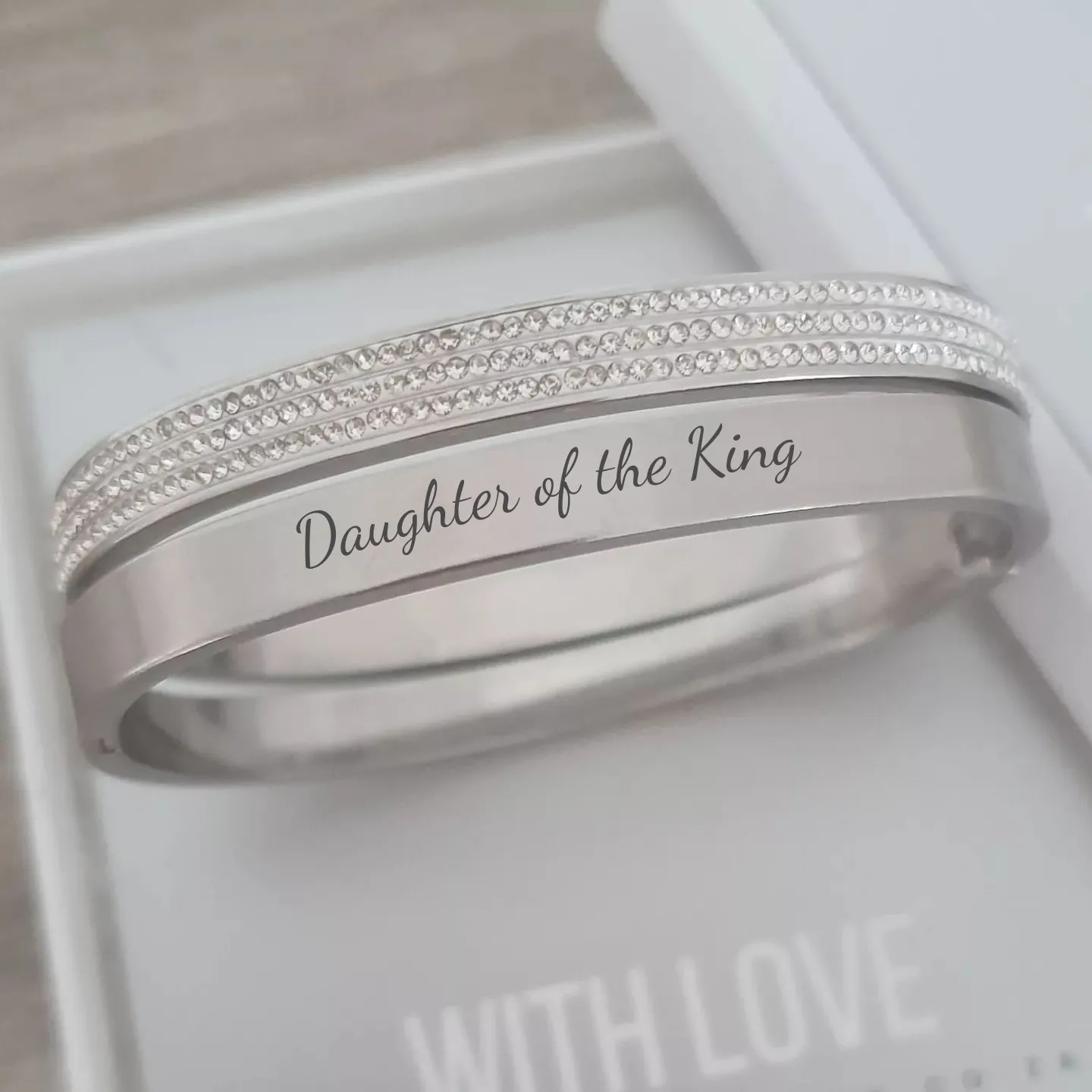 Princess Stack Set, Personalized Stainless Steel Clip Open Bangles, Size:  Small 55mm diameter