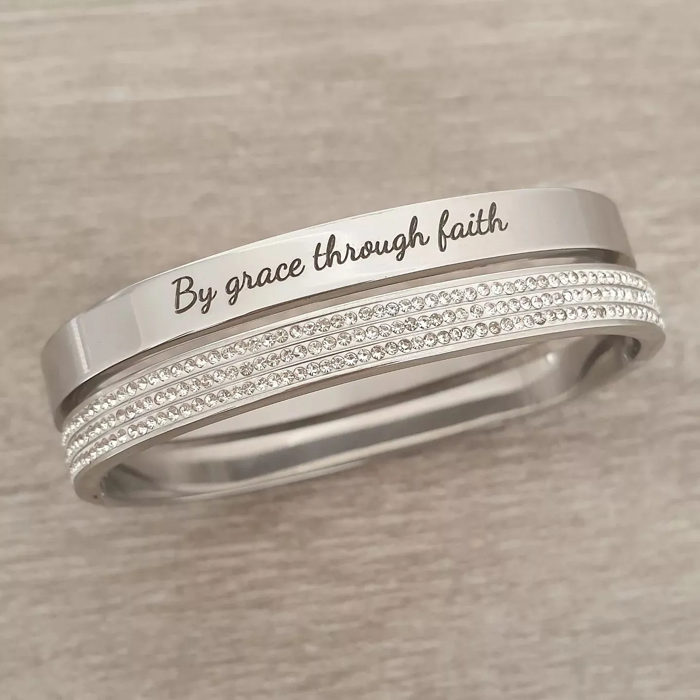 Princess Stack Set, Personalized Stainless Steel Clip Open Bangles, Size:  Small 55mm diameter