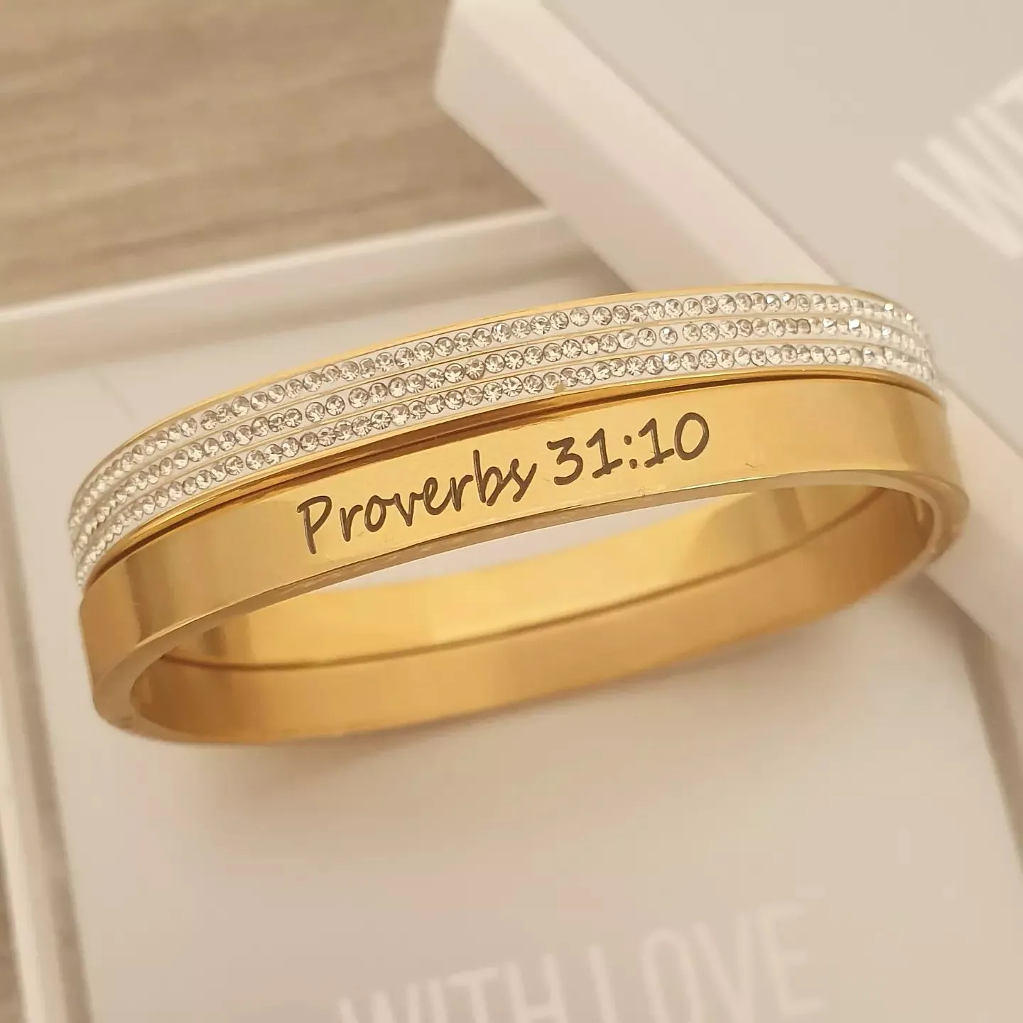 Princess Stack Set, Personalized Stainless Steel Clip Open Bangles, Size:  Small 55mm diameter