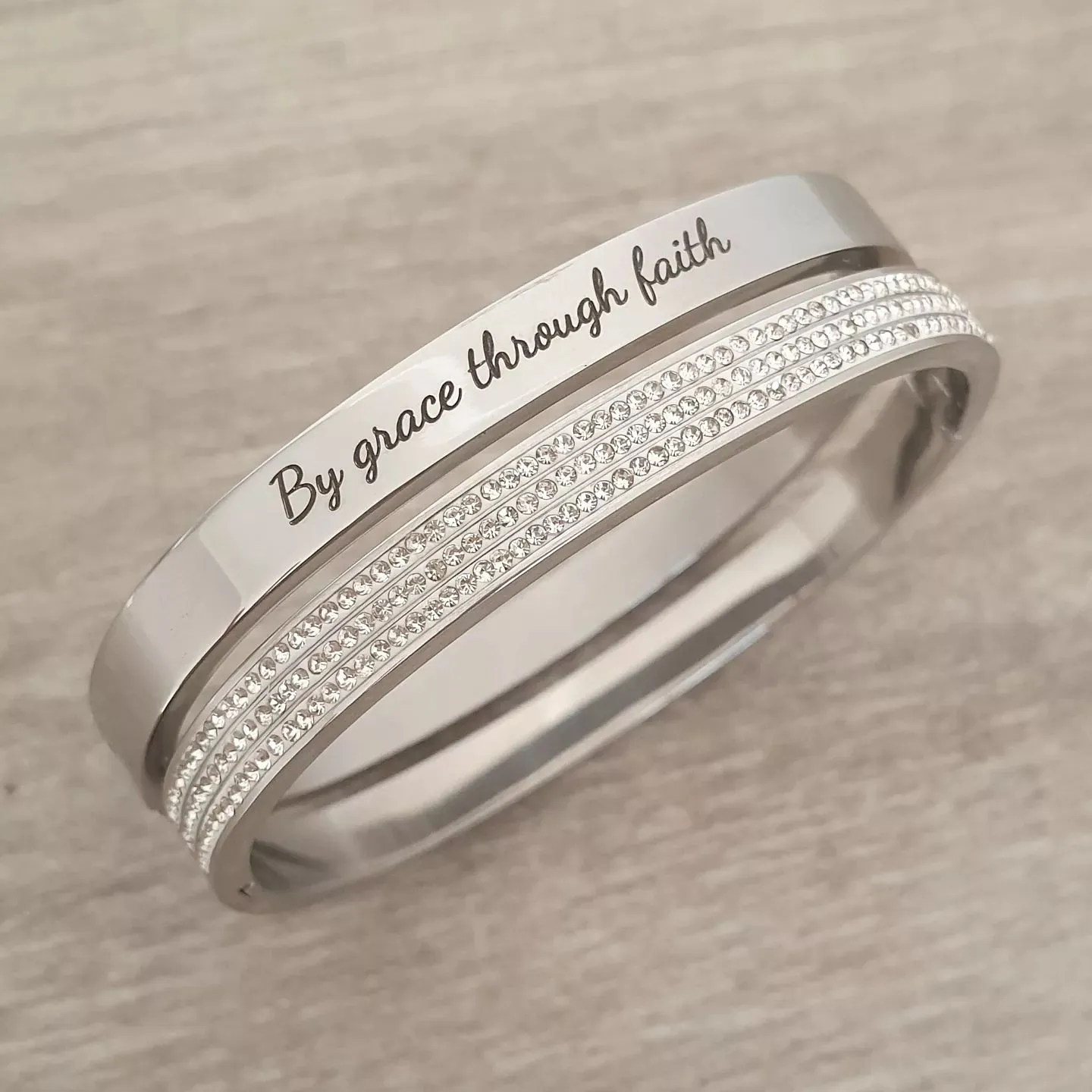 Princess Stack Set, Personalized Stainless Steel Clip Open Bangles, Size:  Small 55mm diameter