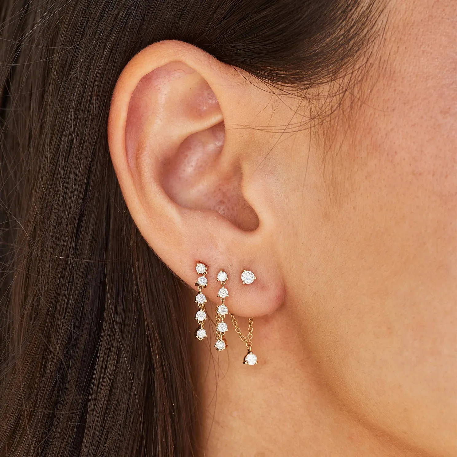 Prong Set Diamond Chain Stud Earring