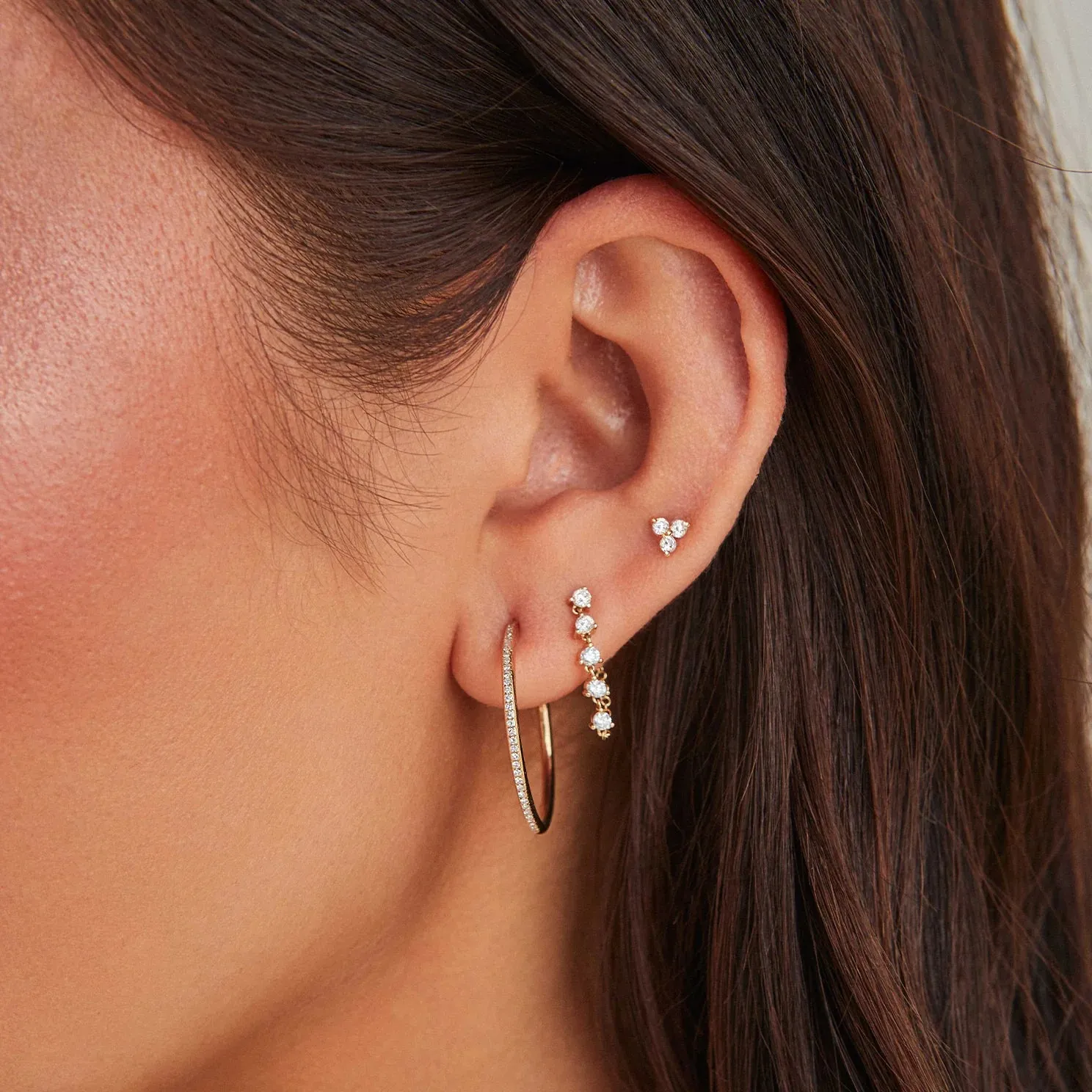 Prong Set Diamond Chain Stud Earring