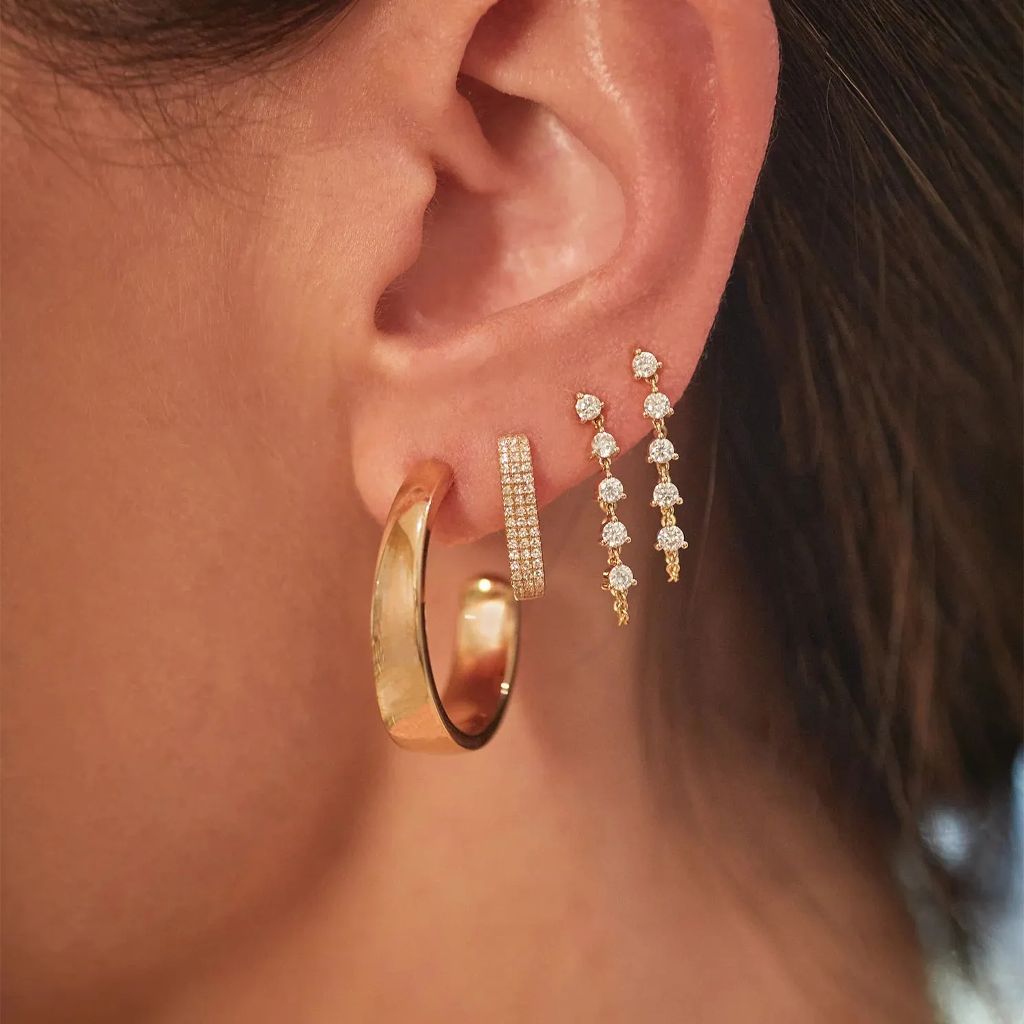 Prong Set Diamond Chain Stud Earring