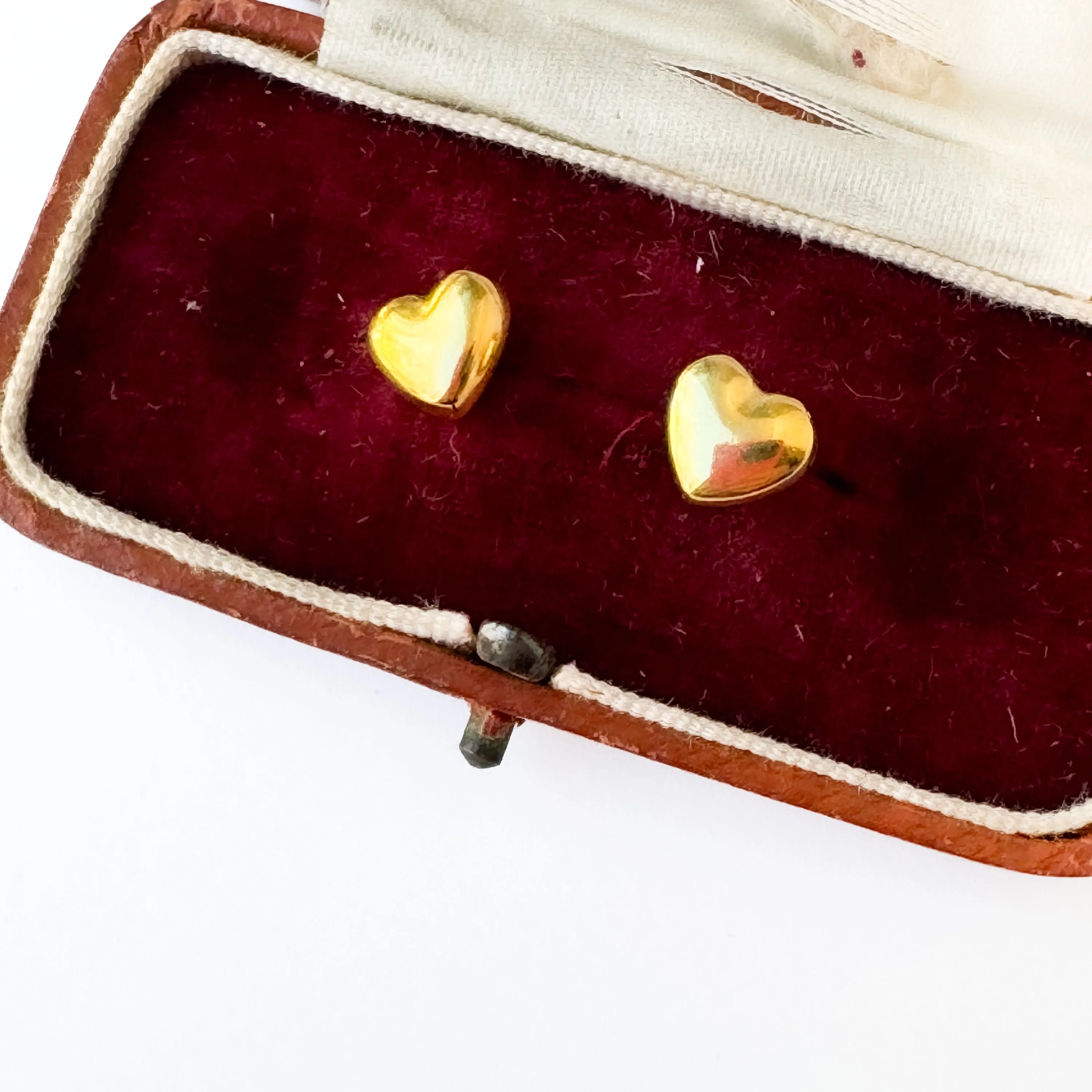 Puffy Gold Heart Studs With Titanium Posts, Small Gold Studs, Valentines Day