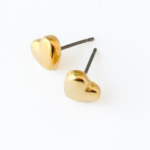 Puffy Gold Heart Studs With Titanium Posts, Small Gold Studs, Valentines Day