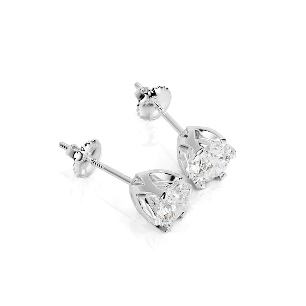Radiant Charm Solitaire Earrings 1 Natural Diamonds in White Gold
