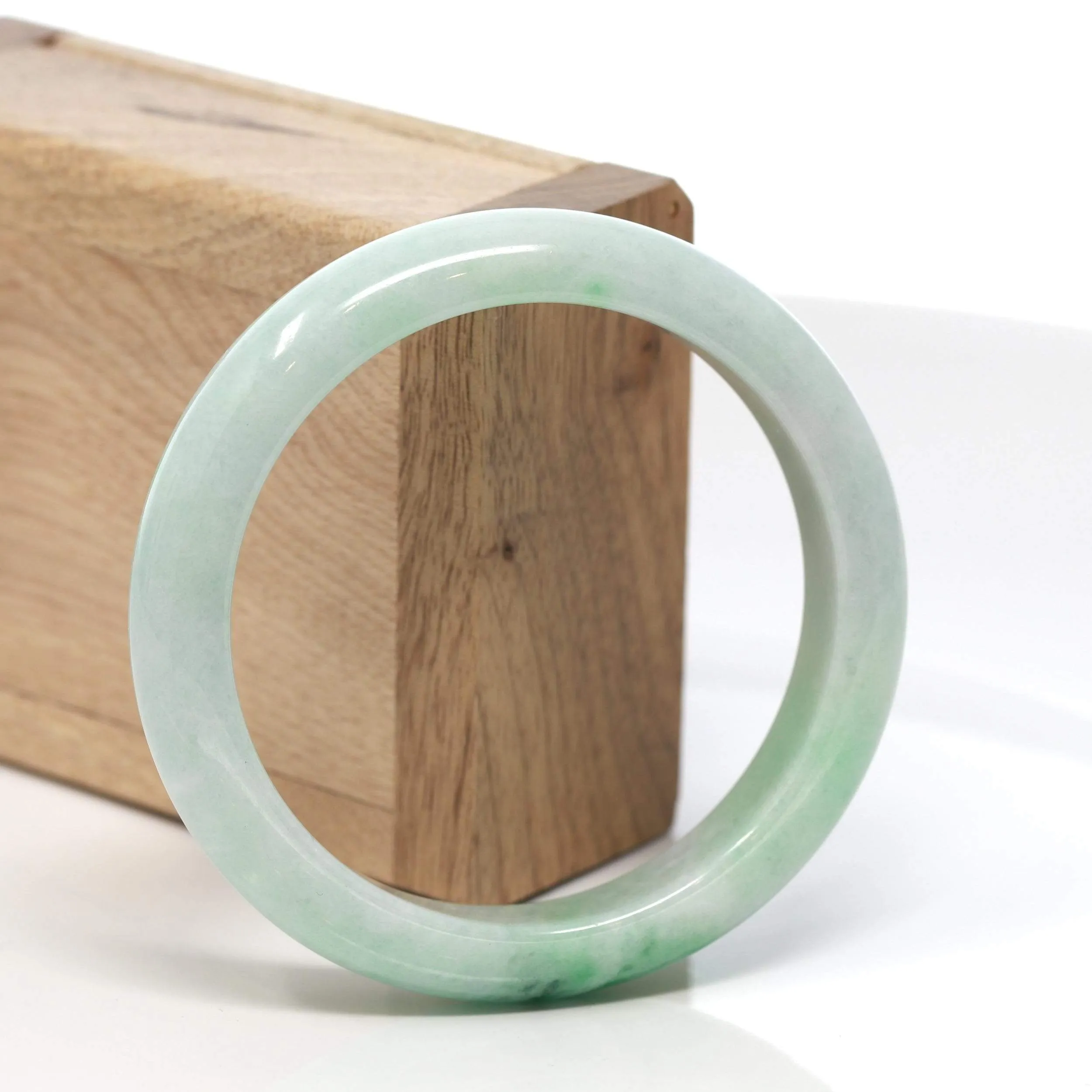 RealJade® "Classic Bangle" Genuine Burmese Green Jadeite Jade Bangle Bracelet ( 58.15 mm) #132