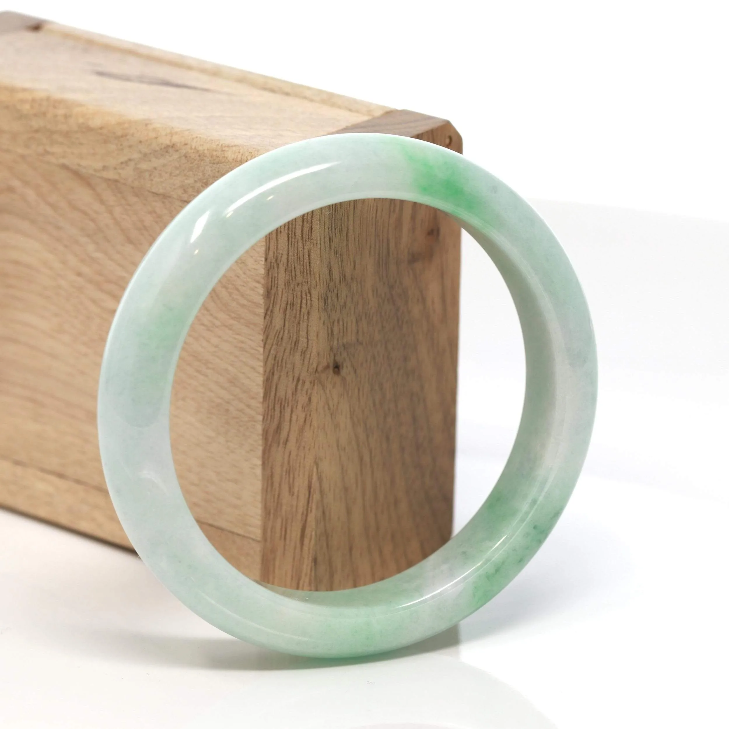 RealJade® "Classic Bangle" Genuine Burmese Green Jadeite Jade Bangle Bracelet ( 58.15 mm) #132