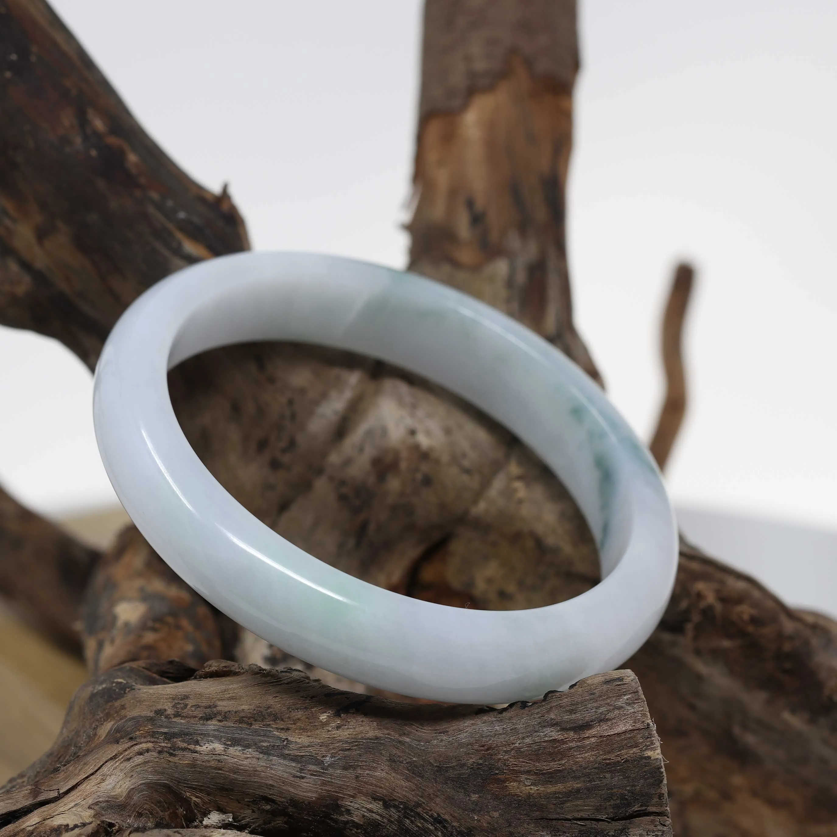 RealJade® "Classic Bangle" Genuine Burmese Light Green Jadeite Jade Bangle Bracelet ( 62.4 mm) #512
