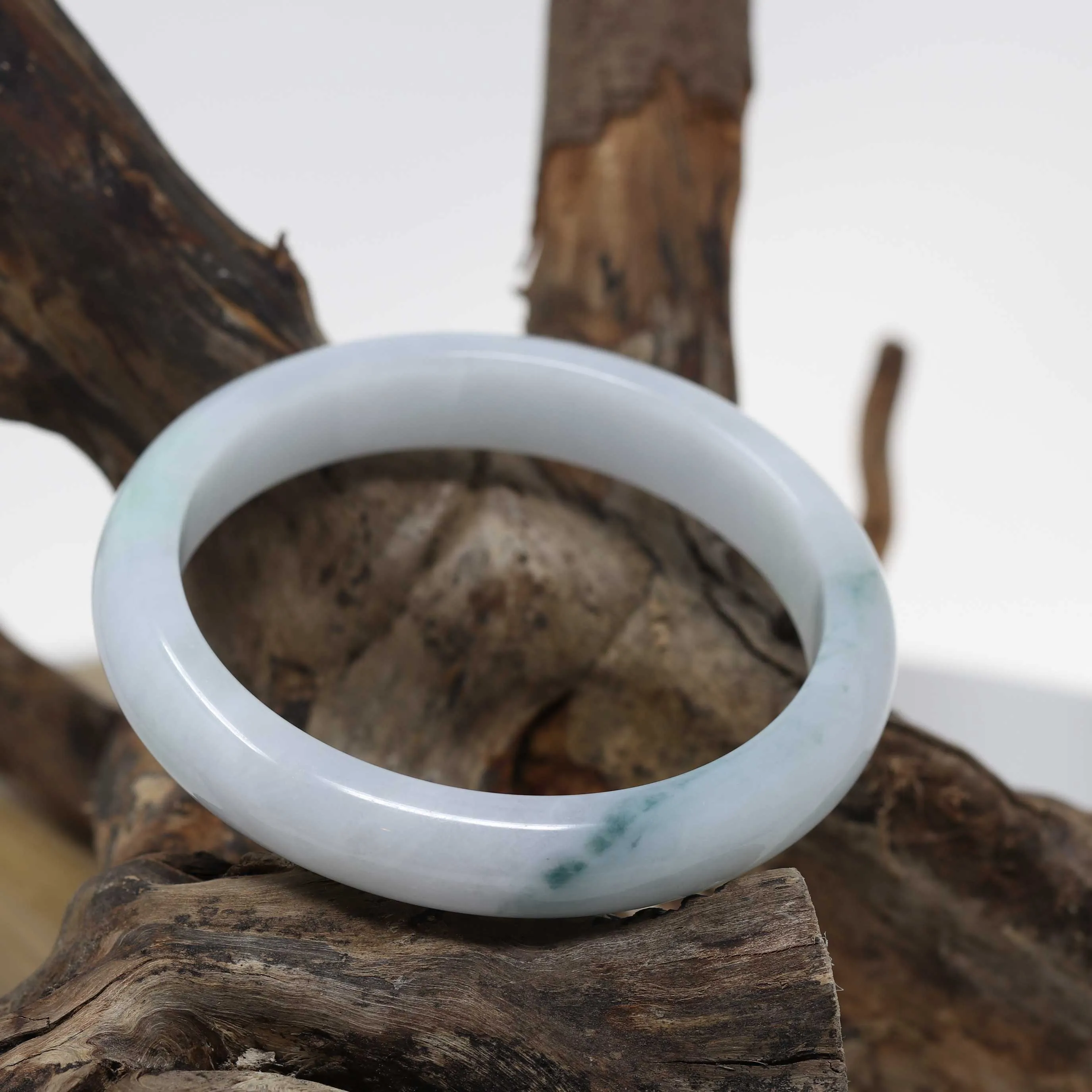 RealJade® "Classic Bangle" Genuine Burmese Light Green Jadeite Jade Bangle Bracelet ( 62.4 mm) #512