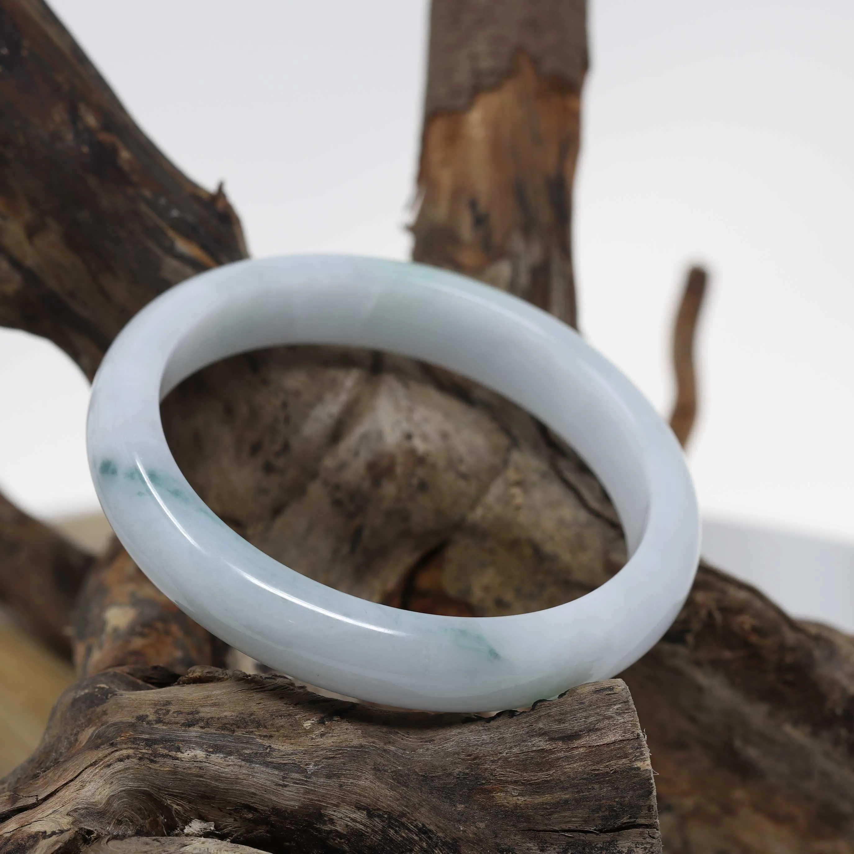 RealJade® "Classic Bangle" Genuine Burmese Light Green Jadeite Jade Bangle Bracelet ( 62.4 mm) #512