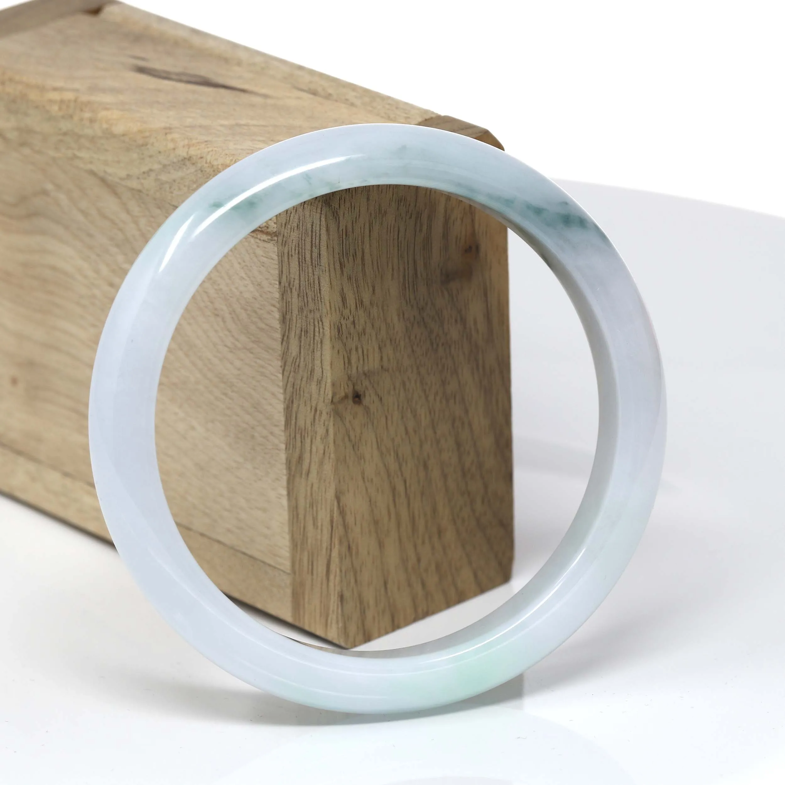 RealJade® "Classic Bangle" Genuine Burmese Light Green Jadeite Jade Bangle Bracelet ( 62.4 mm) #512