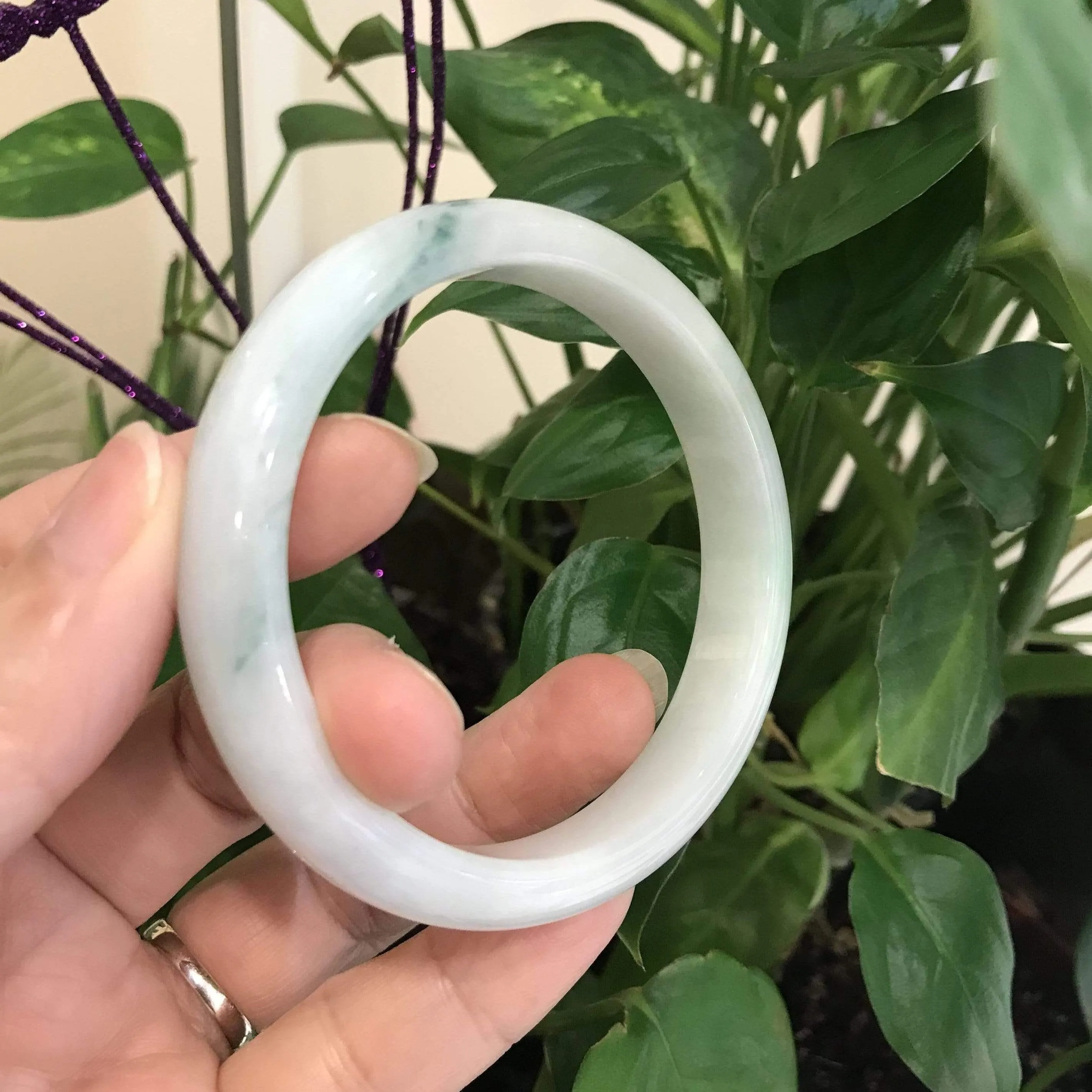 RealJade® "Classic Bangle" Genuine Burmese Light Green Jadeite Jade Bangle Bracelet ( 62.4 mm) #512
