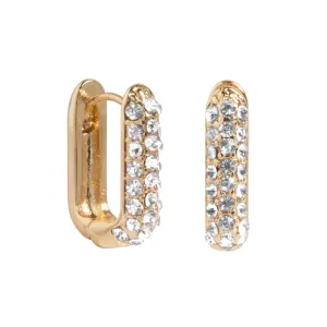 Rectangular Clear Crystal Hoop Earring Gold