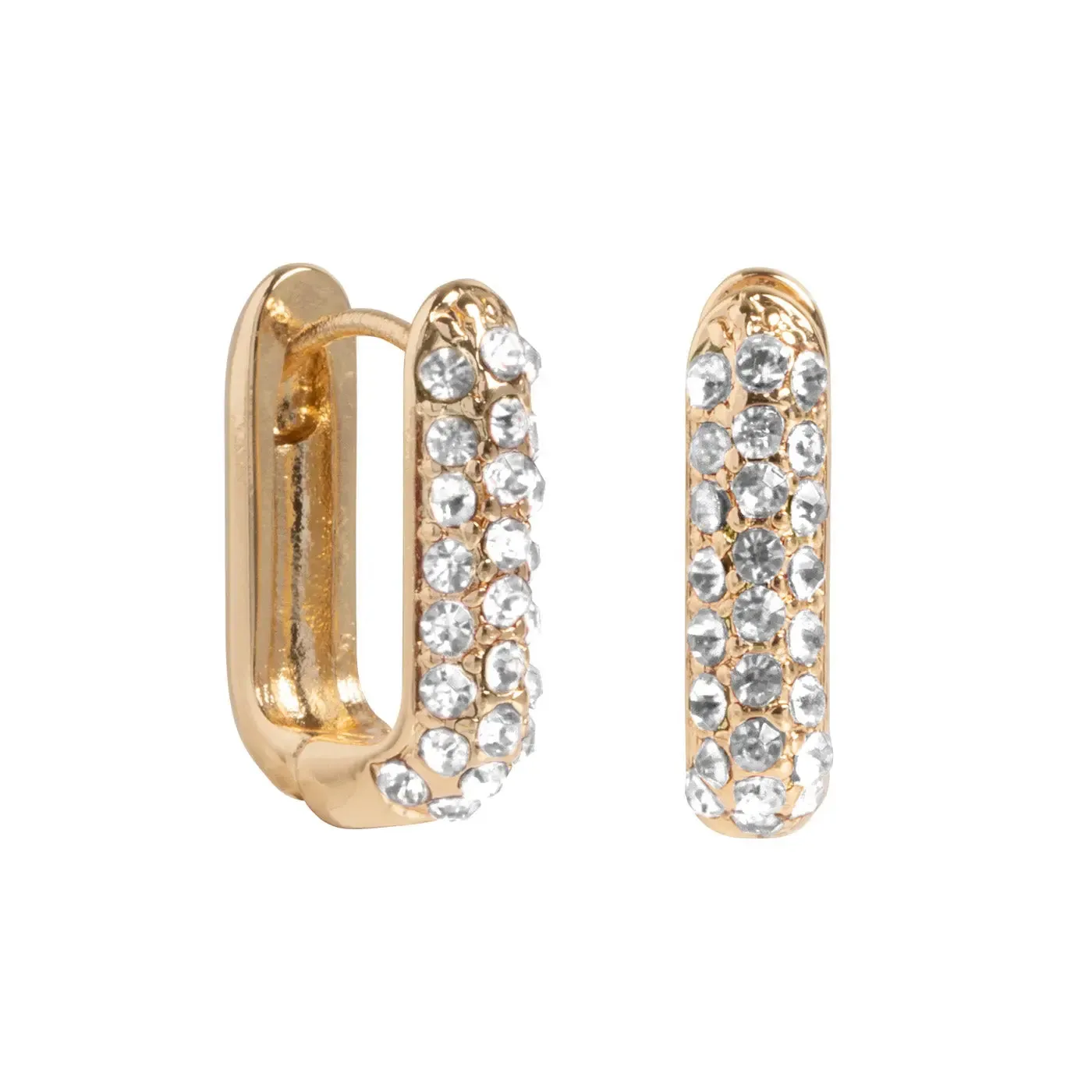 Rectangular Clear Crystal Hoop Earring Gold