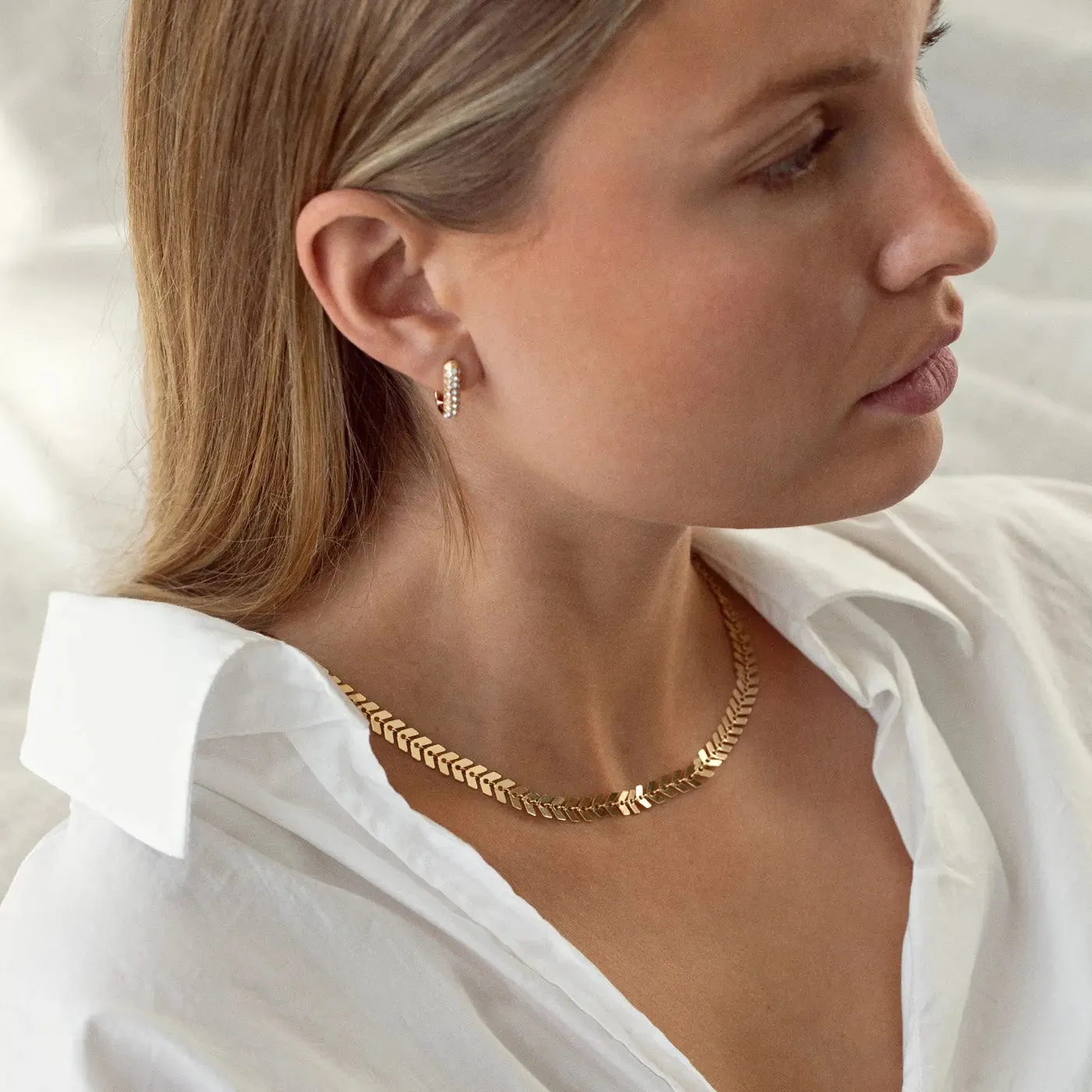 Rectangular Clear Crystal Hoop Earring Gold