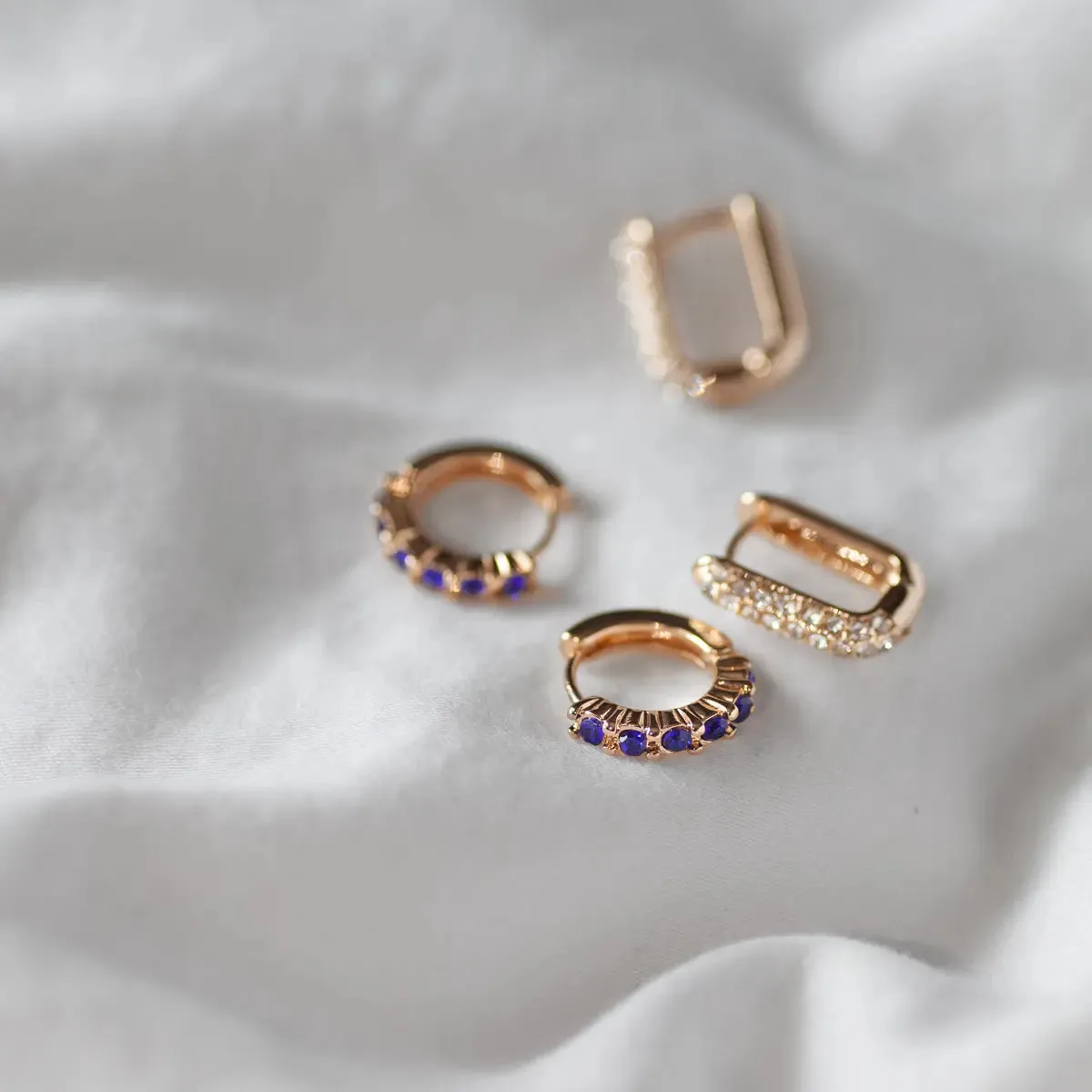 Rectangular Clear Crystal Hoop Earring Gold