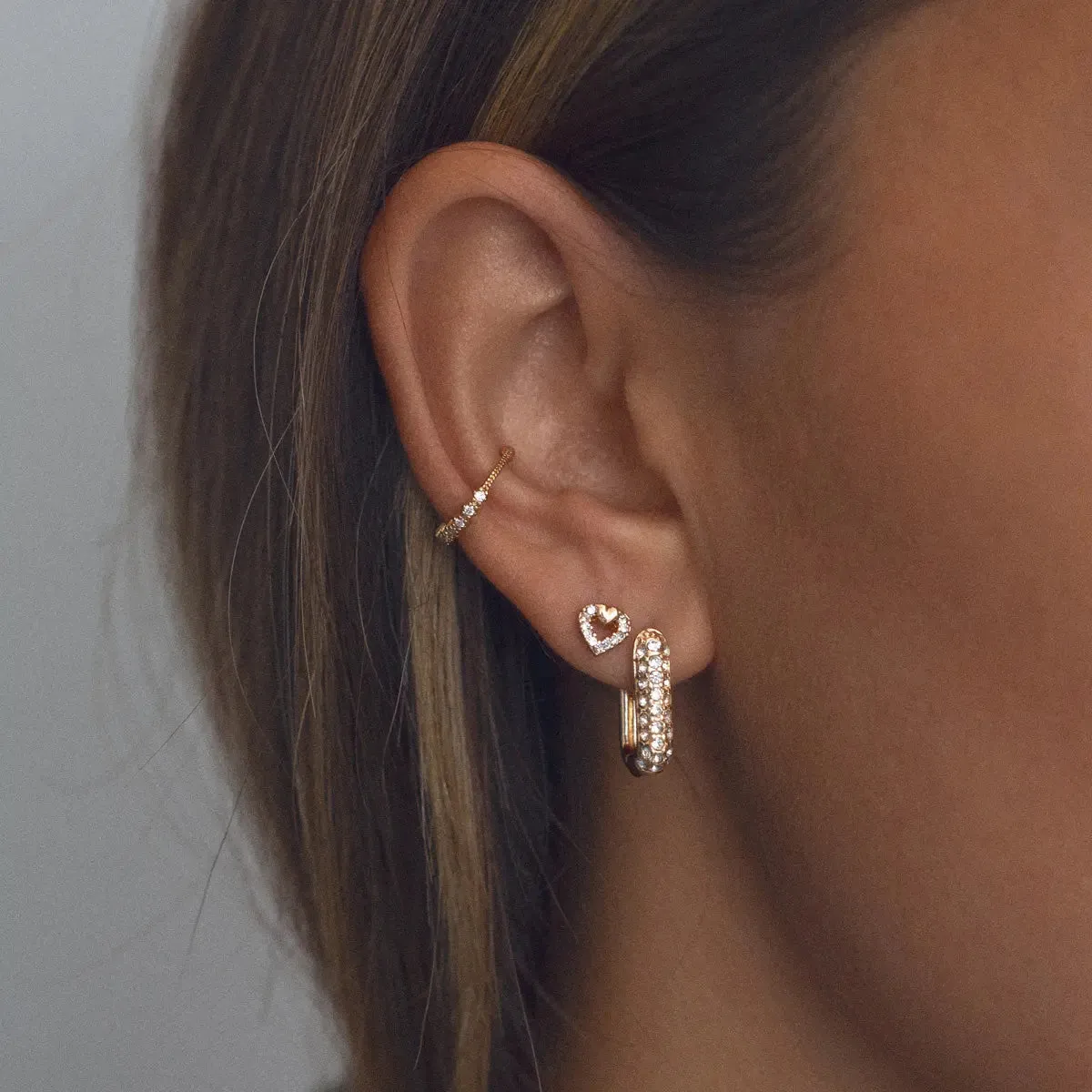 Rectangular Clear Crystal Hoop Earring Gold