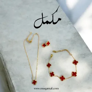 Red clover set with bracelet (Double sided)
