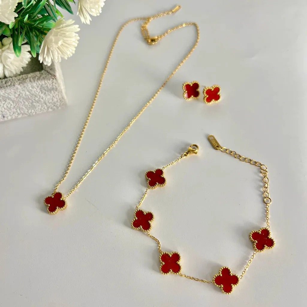 Red clover set with bracelet (Double sided)