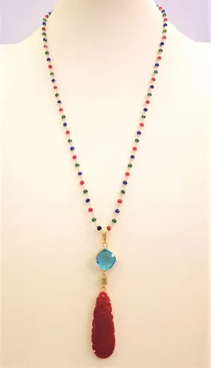 Red Jade Phoenix and Blue Topaz Terra Firma Pendant