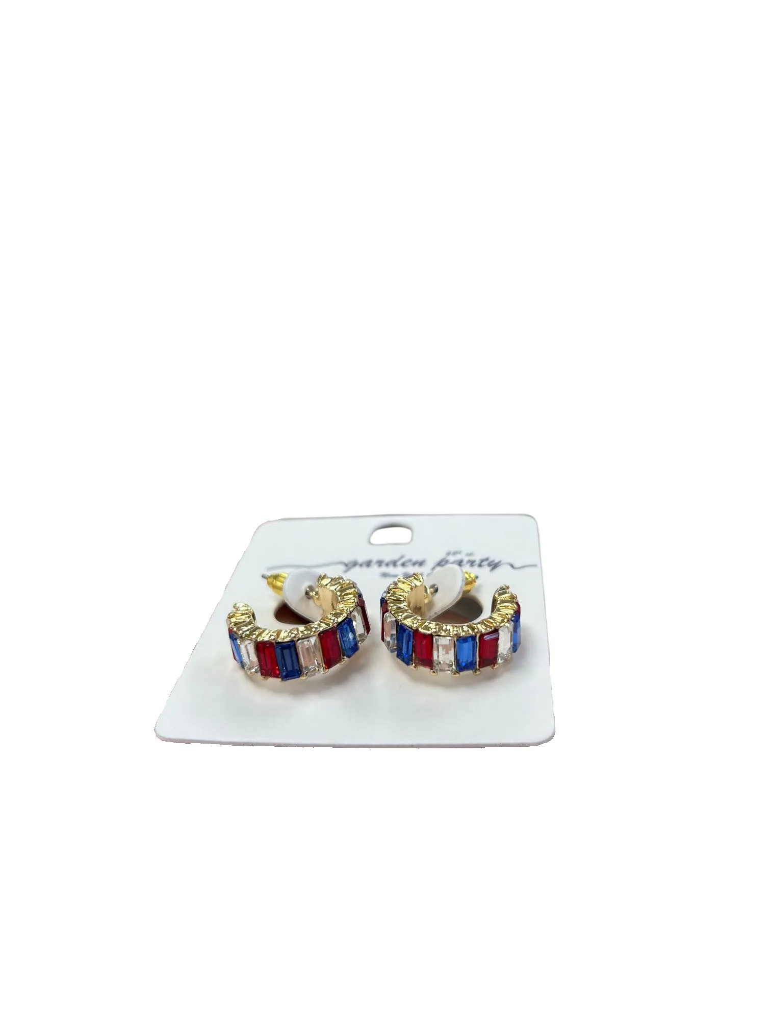 Red, White, & Blue Rhinestone Crystal Hoops - Gold
