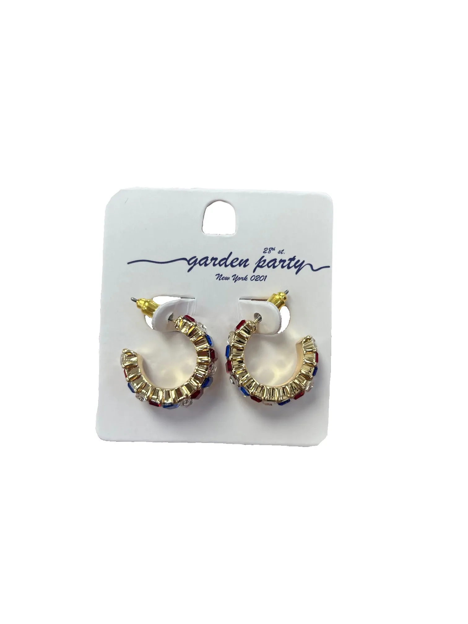 Red, White, & Blue Rhinestone Crystal Hoops - Gold