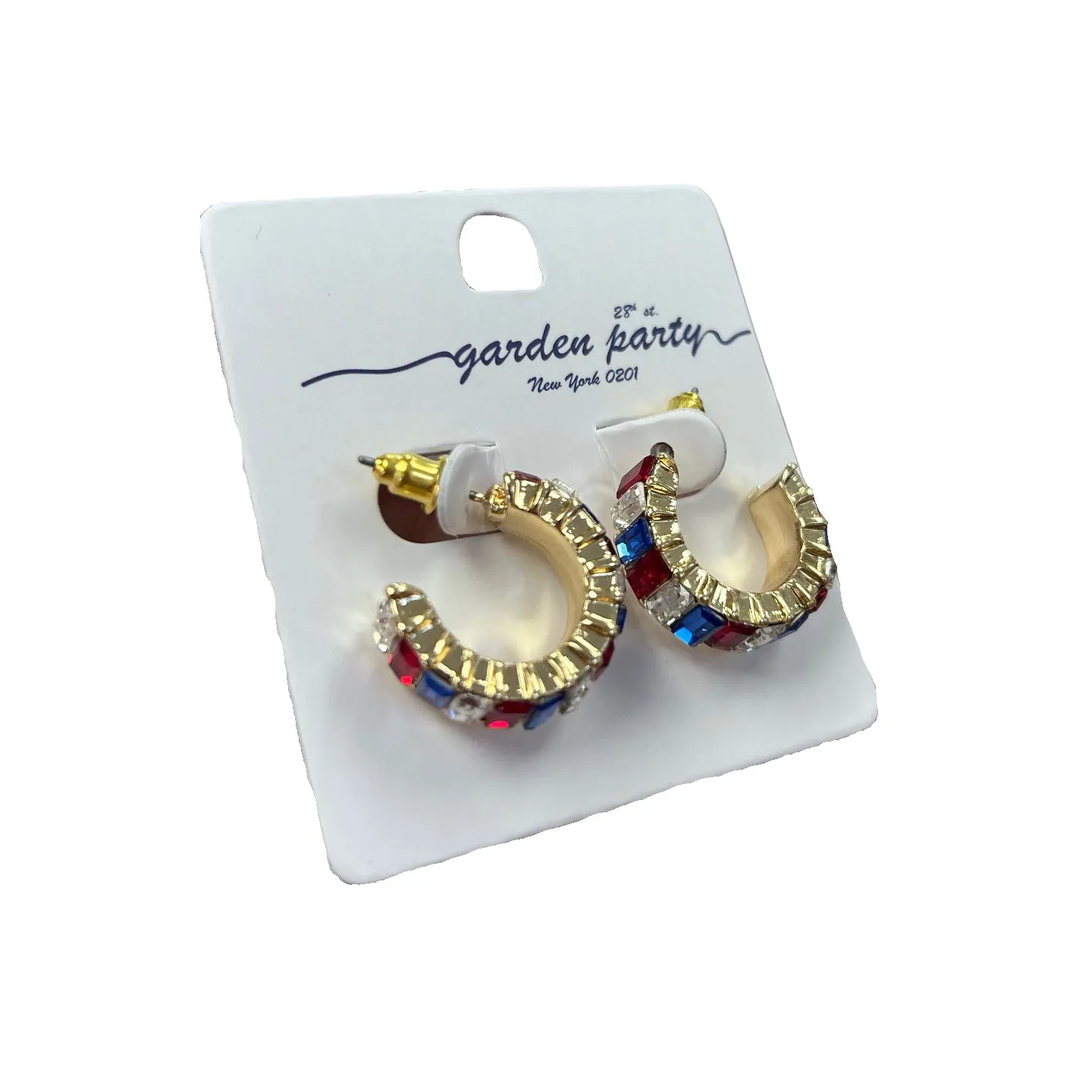 Red, White, & Blue Rhinestone Crystal Hoops - Gold