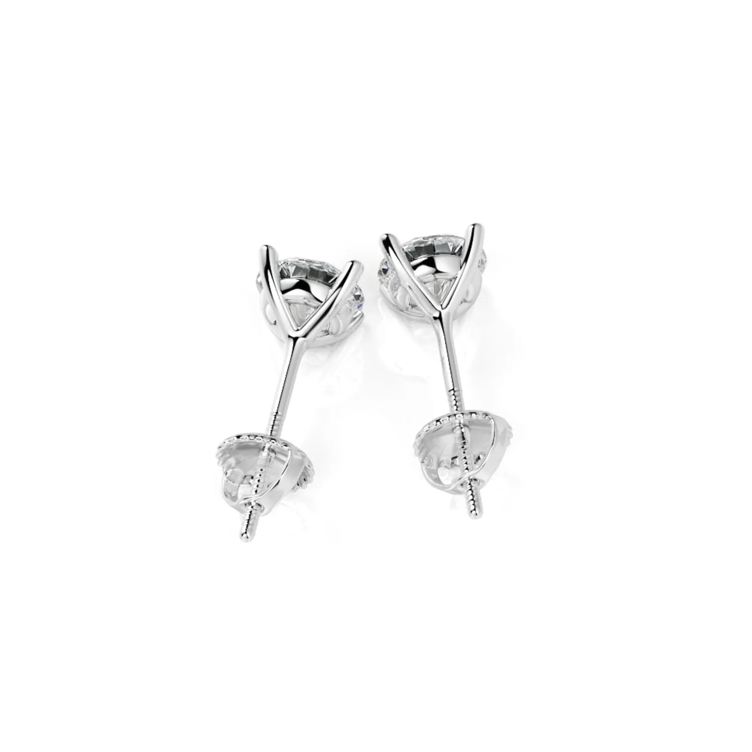 Refraction Angle Solitaire Earrings 3 Natural Diamonds in White Gold