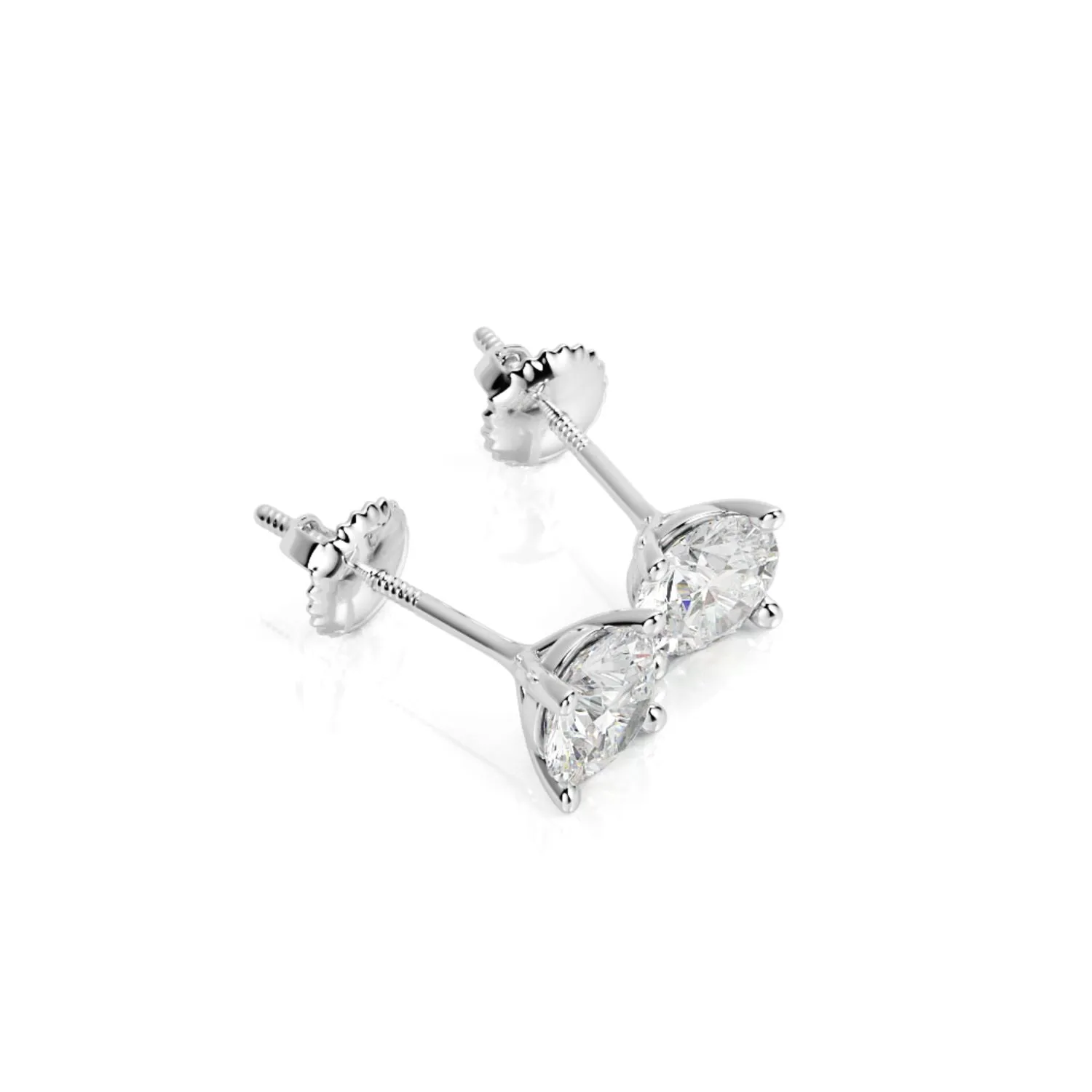 Refraction Angle Solitaire Earrings 3 Natural Diamonds in White Gold