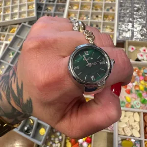 Ring Watch Adjustable - Silver/Green