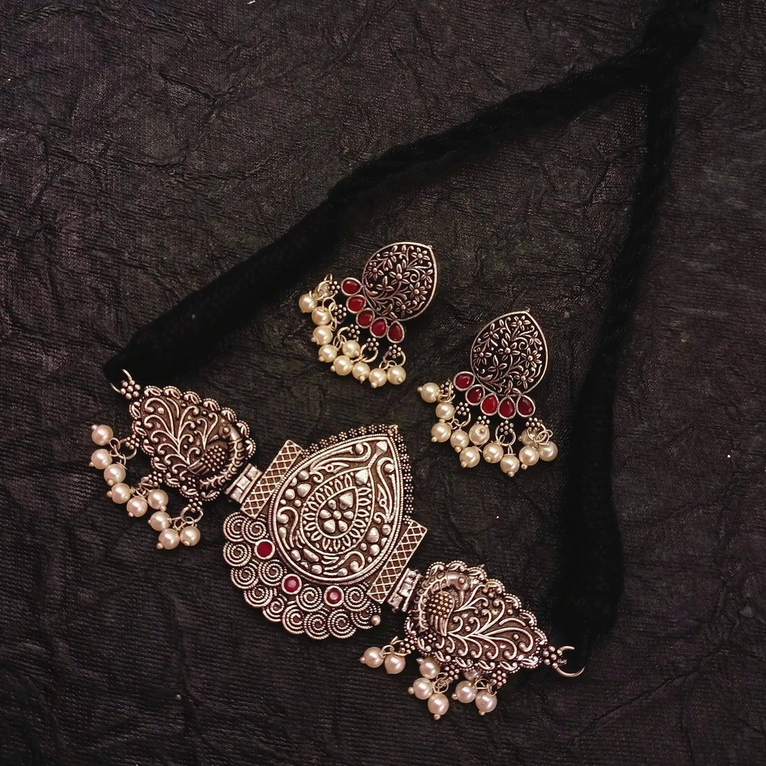 Roop Oxidised German Silver Choker