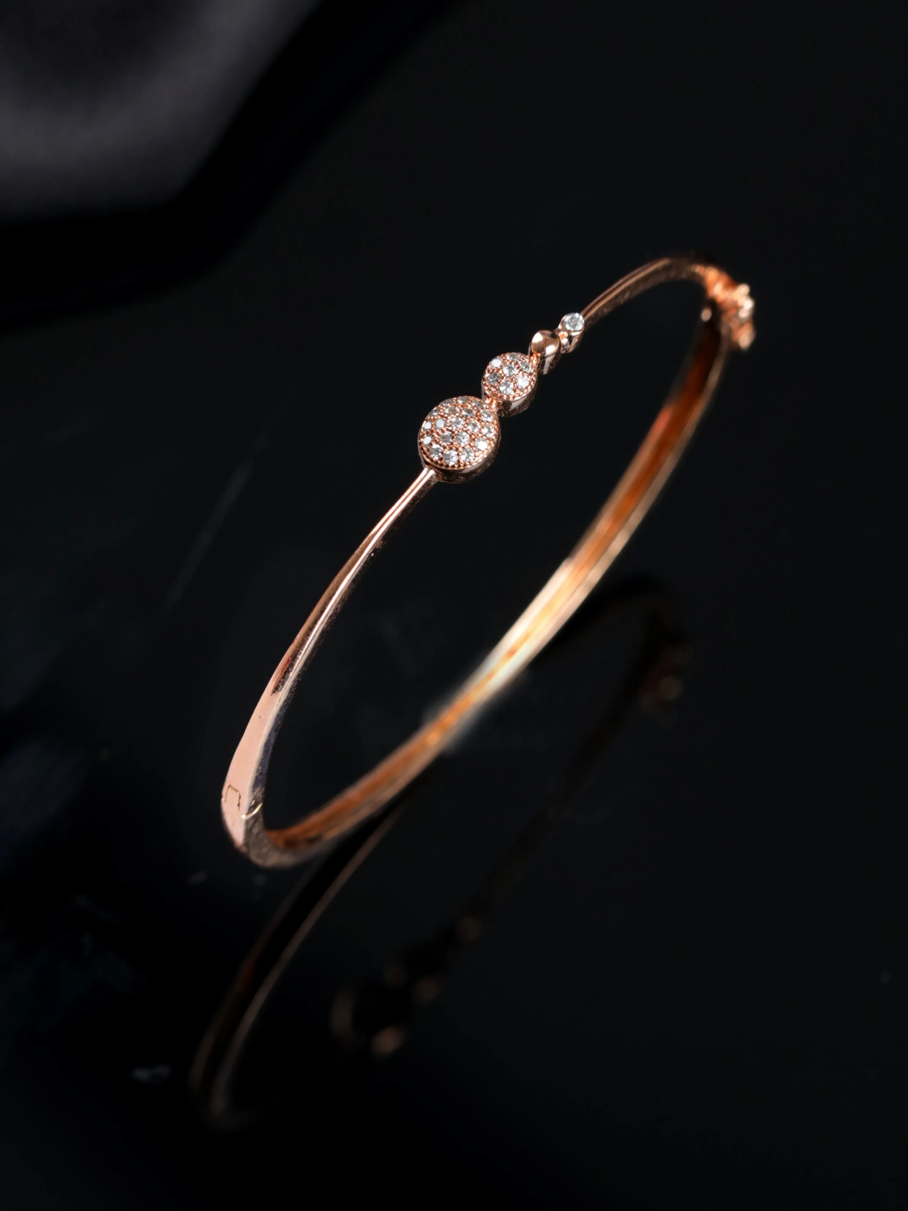 Rose Gold Plated American Diamond Studded Round Pattern Sleek Bracelet