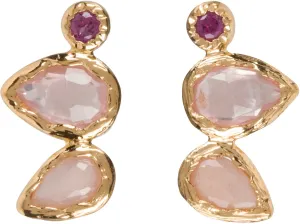 Rose Quartz, Peach Moonstone and Garnet Studs