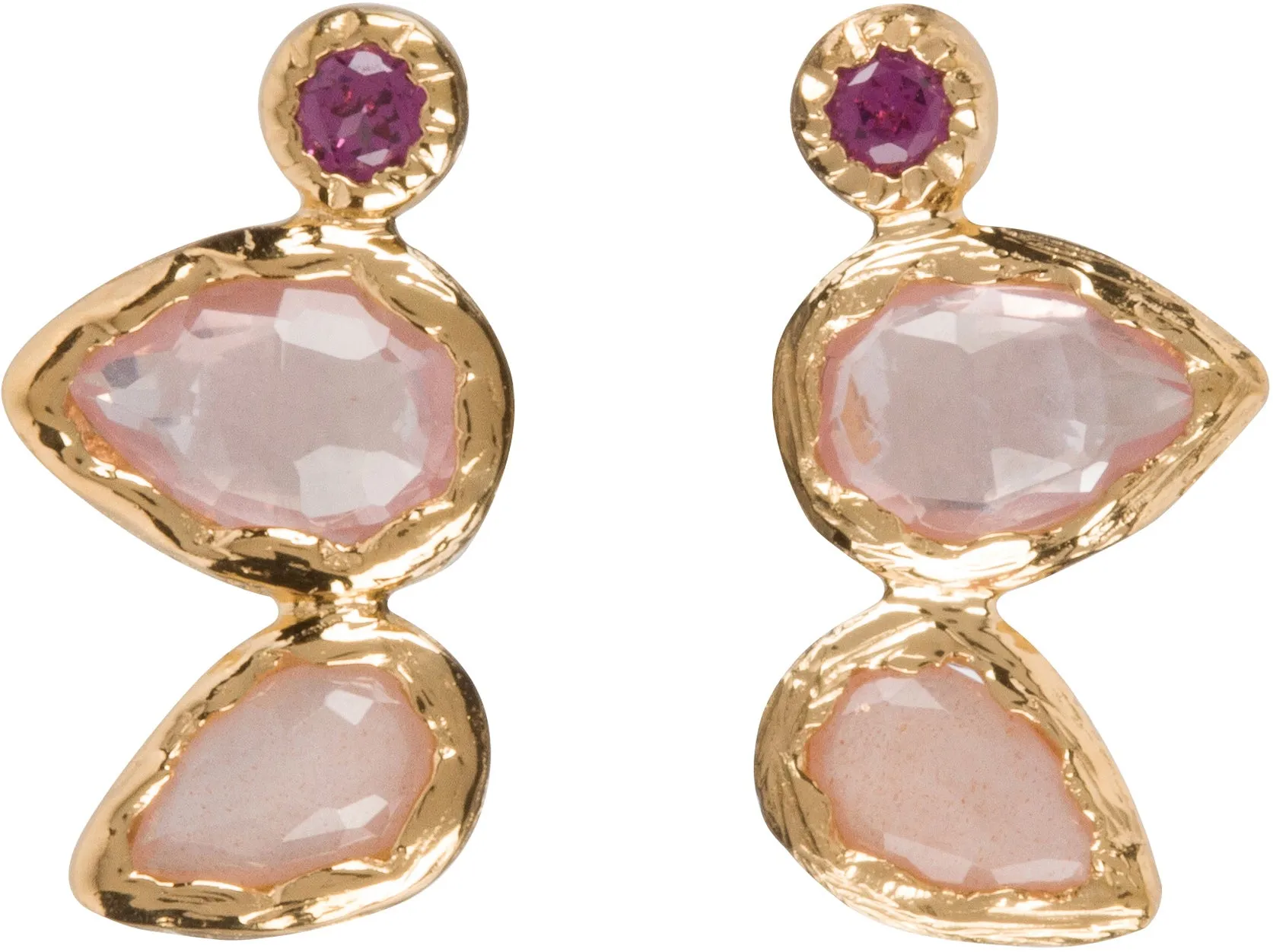 Rose Quartz, Peach Moonstone and Garnet Studs