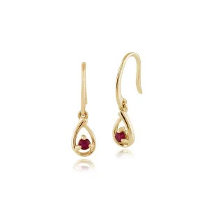 Rubin Lange Tropfen Ohrringe in 9ct Gelb Gold