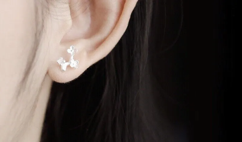 Sakura Sterling Silver Earrings - Delicate Cherry Blossom Flower Branch Studs